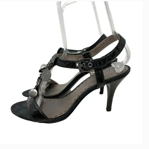 Coach Lucile Black Leather Charm Sandals - Size 8 - Picture 2 of 9